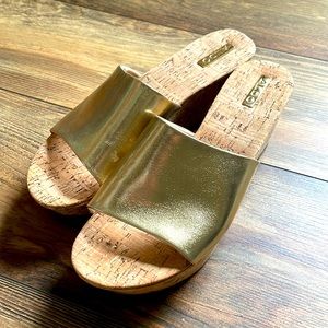 Aldo Larelama Gold Leather Cork Wedge Slide Sandal